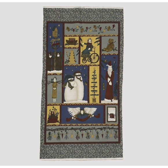 Vtg MODA Fabric Folk Art Christmas Quilt Panel by Deb Strain FABRICS 24" X 42" - Picture 1 of 5